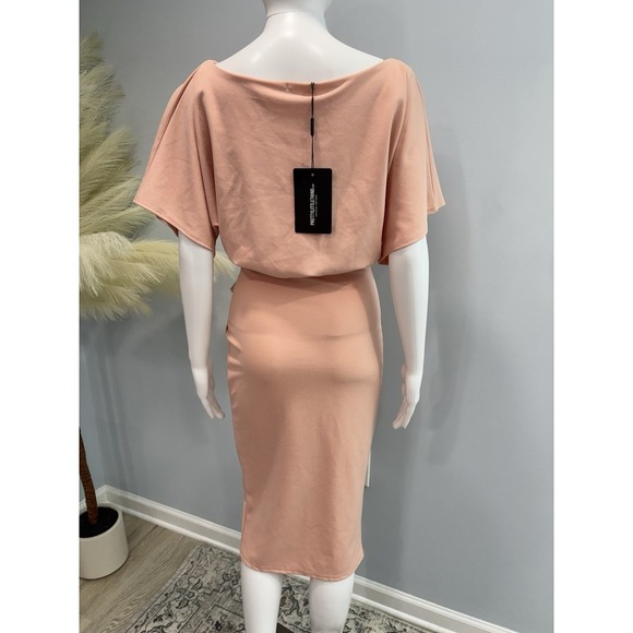 PrettyLittleThing Blush Pink Tie Waist Midi Dress Size 6 NWT Going Out - Picture 6 of 11